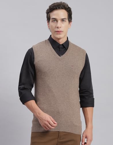 Image of Monte Carlo Off White Solid V Neck Sweater | Warm Woolen Pullover for Men | Soft Comfortable Knitted Winter Wear Sweater for Men's