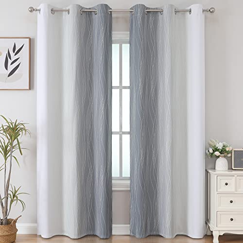 VEHEDE VEHEDE Farbverlauf Ombre Grau und Weiß Thermovorhang Kälteschutz Gardinen mit Ösen Schlafzimmer, Schallschutz Vorhänge Blickdicht Verdunklungsvorhänge Wohnzimmer, H 214 x B 107 cm, 2er Set - Detailansicht 2 | Tages Deals