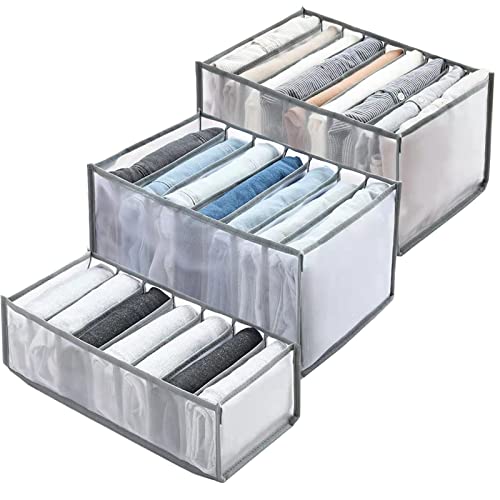 3 Pieces Of Thickened And Upgraded Laundry Cabinet Clothes Finisher, 7 Grid Medium / 7 Grid Large / 9 Grid Large Folding Drawer Wardrobe Clothes Finisher, Suitable For Jeans / T-shirts / Bottomwear / Shorts /Socks And Other Clothes (Gray Thickened Gr