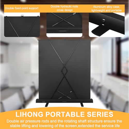 Image of LIHONG Screen 80 inch 4:3 Manual Pull Up Projector Screen Floor Rising Standing Projector Screens 4K HD Indoor & Outdoor Projection Screen for Home Theater Movies,Classroom,Hotel,Office