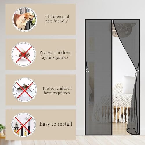 Moustiquaire porte fenetre magnetique 172x231cm rideau noir patio - 3