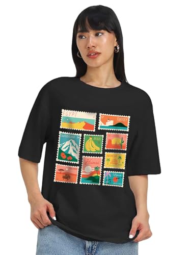 Image of JUNEBERRY 100% Pure Cotton Oversized Loose Baggy Fit Drop Shoulder Half Sleeve Round Neck Cool Front Teddy Printed Cork & White T-Shirt for Women /Girls (Available in from S to 2XL)