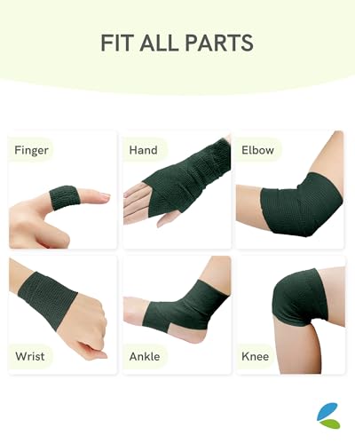 Image of FriCARE Self Adhesive Bandage Wrap, Medical Tape in First Aid Kit | Elastic Cohesive Bandages for Sports /Vet /Wrist Ankle Wounds, 2 Inches X 5 Yards, Latex-free 6 Rolls, Hunter Green