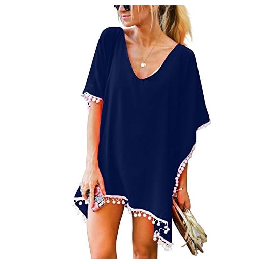 UMIPUBO Mujer Ropa de Baño Suelto Vestido de Playa Borla Verano Camisolas y Pareos Transparente Bikini Cover up (Marina Claro)