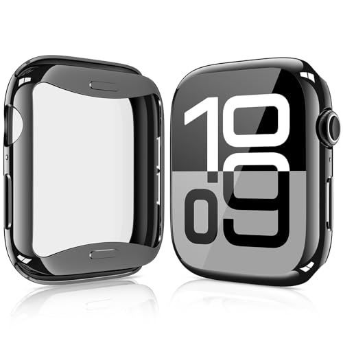 [2 Pack] JULK 46mm Black Case with Screen Protector for New Apple Watch 11 (2025), Slim Guard Bumper, Full Coverage Soft TPU Protective Cover for iWatch Series 11/10 46mm (1 Black + 1 Transparent)