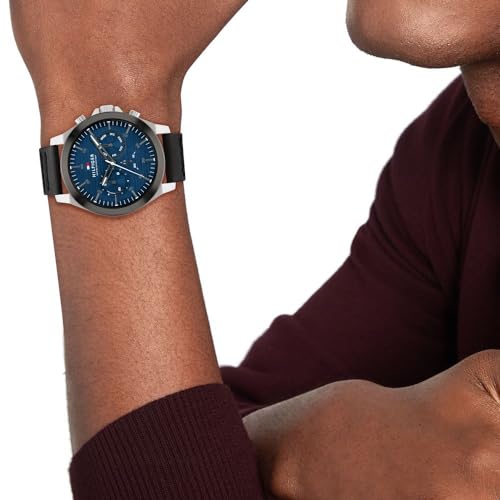 Image of Tommy Hilfiger Blue Dial Black Colour Leather Strap Analog Watch for Men-TH1710523