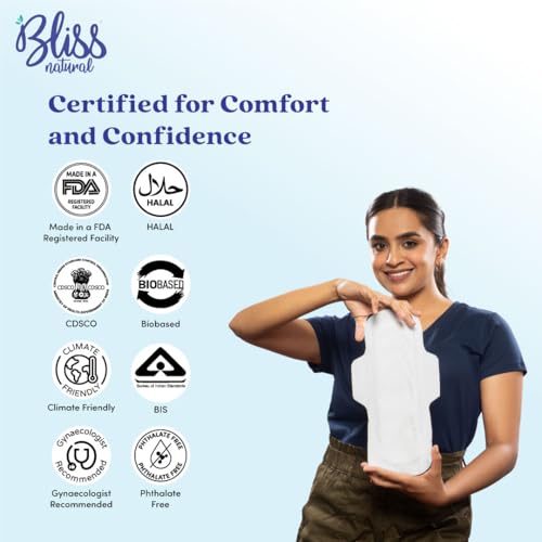 Image of BLISSNATURAL Ultra Soft Sanitary Pads XXL | 18 Pads (3 Pack of 6) | Heavy Flow | 320mm Extra Coverage | All Night Comfort, Rash-Free & Leakproof | Plant-Based