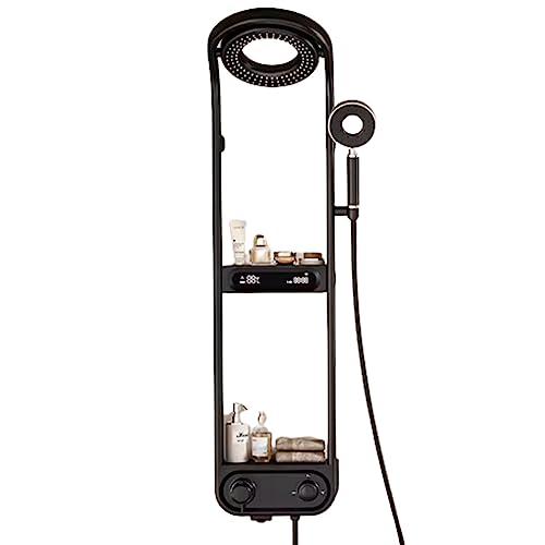 YXFAZPP Juego de Ducha termostática con Almacenamiento, Sistema de Ducha de Mano montado en la Pared, Cuerpo de Cobre Fino, rociador Superior Reversible de 360°, Almacenamiento