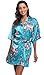 Women Floral Satin Kimono Robes Short Bridesmaid Robe for Getting Ready Wedding Dressing Gown, Turquoise M