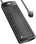 Surge Protector Power Bar, Nuetsa 12 Outlets Power Strip and 4 USB Ports(3U1C), 6Ft Flat Plug Extension Cord (1875W/15A) Dorm Essentials, 2700 Joules, ETL Listed,Black