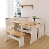 Gracava Breakfast Nook Table Set for Kitchen - White L Shaped Bench Solid Wood Corner Bench Dining Set with Space Saving Kitchen Booth Seating for 4-6 People Dinner Room