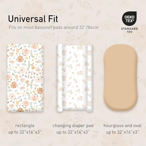 Image of Gllquen Baby Bassinet Sheets 4 Pack, Breathable Cozy Fitted Mattress Sheet | 32 inchx16 inch Soft Baby Sheets for Boys Girls, Compatible with Halo, Snoo, Uppababy, Universal fitted,Baby Gift,