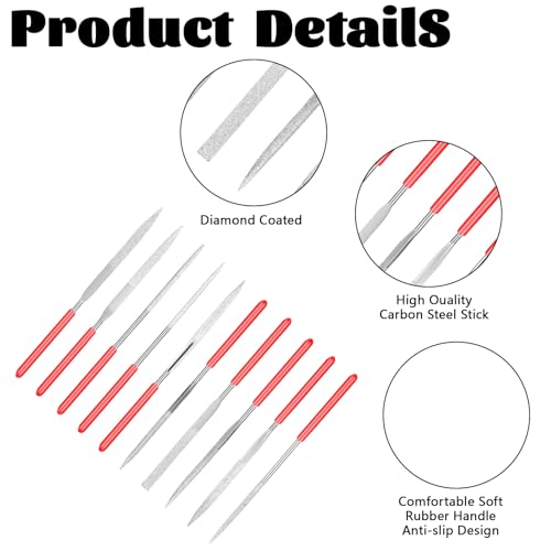 10 Pcs Needle Files Set Miniature and Model Files File Jewelry Stone Carving Tools Steel Files Metal Diamond Needle File for High Precision Sanding Wood Plastic Metal Jewelry Carving - Image 3