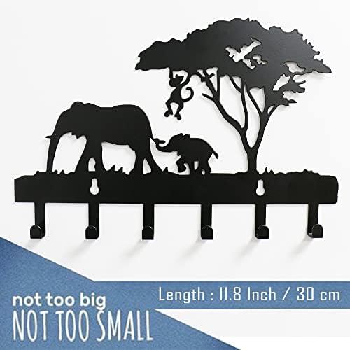 Viiluuxr Metal Key Holder for Decorative Key Organizer Wall Mounted Entryway Key Belt Mask Umbrella Hooks Personalized Key Hanger for Front Door Garden Farmhouse Bedroom, Black 12 Inch. (Elephant)