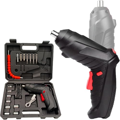 Image of Cordless Electric Screwdriver Set | USB Rechargeable Screw Gun Kit with LED Light | Lightweight Power Tool With LED Light for Home, Office, DIY, and Appliance Repair - Black