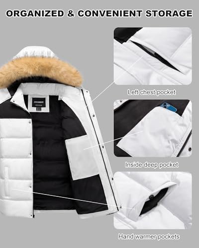 Image of Men's Puffer Jacket Winter Coat Puffy Parka with Fur Hood Waterproof & Windproof Shell Fleece lining 4 Pockets