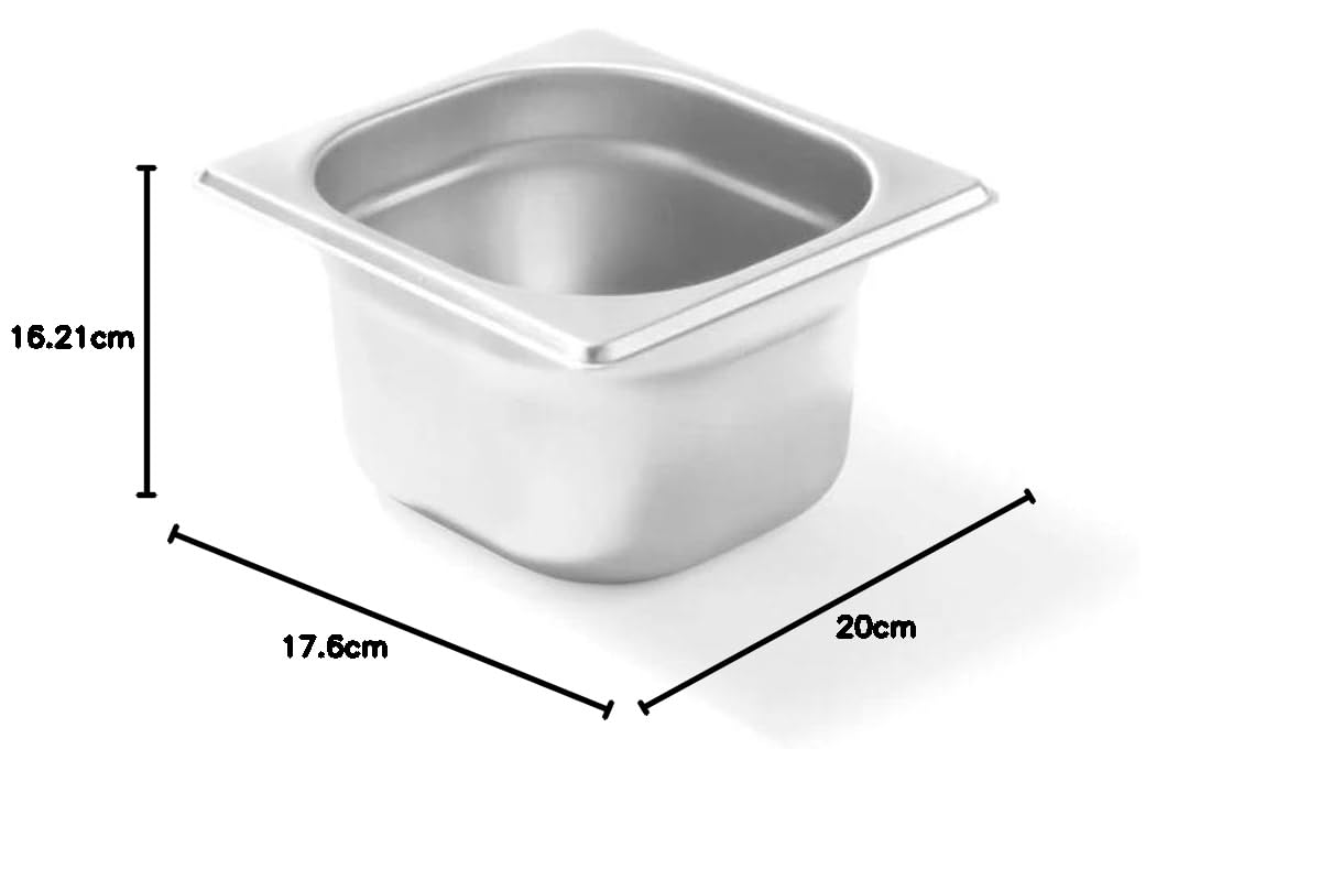 HENDI Contenitore Gastronorm GN 1/6, Budget Line, resistenza termica -40 °C a 250 °C, per forno e bagnomaria, 3,4L, 176x162x(H) 200mm, acciaio inox