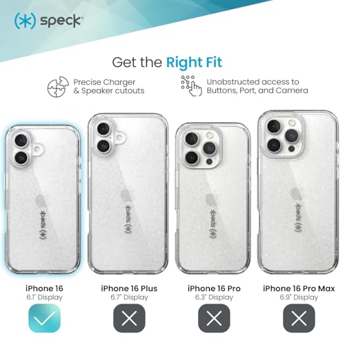 Image of Speck Clear iPhone 16 Case - Slim GemShell Phone Case - Clear /Platinum Glitter