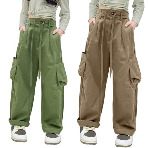 Cargo Pants for Girl High Waisted Wide Leg Drawstring Y2k Trousers Casual Work Baggy Teen Girls Pants with Pockets