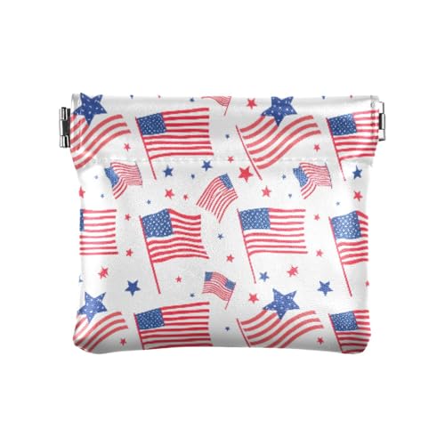 Flags Stars Coin Purse Leather Pouch Change Purse, Squeeze Coin Pouch for Cards, Keys & Lipsticks, Unisex