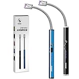 VEHHE Candle Lighter, 2 Pack Rechargeable Electric Lighter with LED Battery Display Safety Switch, Flexible Neck USB Lighter for Candles Camping Grill Gas Stoves Cooking (Black and Blue)