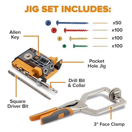 Image of BORA Automatic Mini Pocket Hole Jig Kit with 3 inch Face Clamp & 350pc Screw Set Auto-Adjusting Portable Pocket Hole System for Woodworking Best Drill Jig for Angled Holes Pocket Screw Jig Tool Set