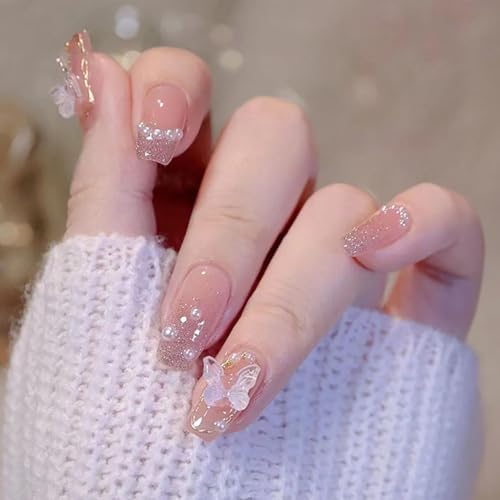 LISMYAKEY ネイルチップ ネイルシール つけ爪 3D ネイルチップ ネイルアートパッチ ネイルチップ 短め ネイルチップ 24枚入 手作りネイルチップ つけ爪 ネイルチップ 結婚式 花嫁ネイル 和風 光沢 つけ爪 (ピンクP-065, M)