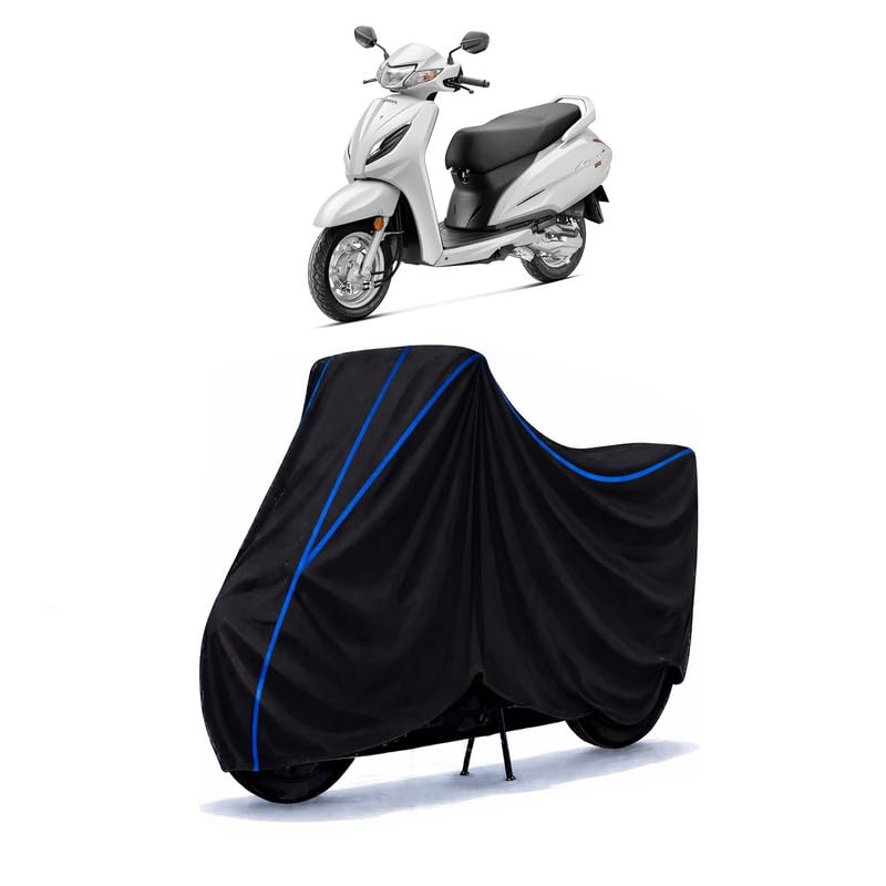 Image of Scooty Cover Water Resistant for Activa BS6 | Universal Scooter & Bike Cover | Heavy Duty UV Dust, Rain & Scratch Protection | Elastic Fit All Weather Indoor Outdoor | Black with Blue Piping