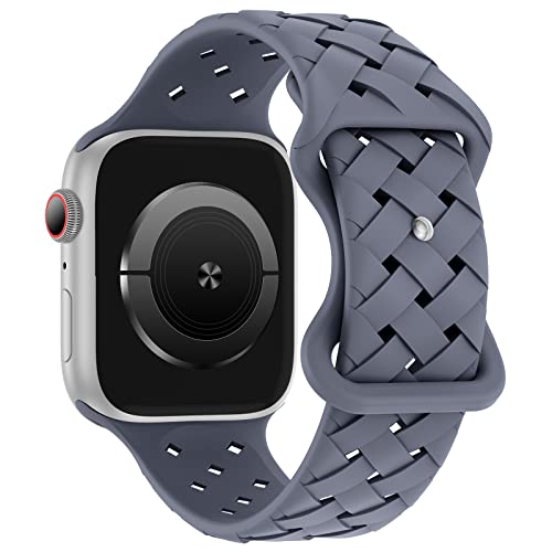 Image of Silicone Braided Weave Bands Compatible with Apple Watch 38mm 40mm 41mm 42mm 44mm 46mm 45mm 49mm, Replacement Sport Breathable Strap for iWatch Series 11 /10 /9 /8 /7 /6 /5 /4 /3 /2 /1 Ultra SE Women Men, Blue Gray