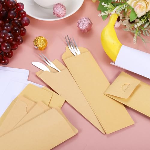 Uxcell A24081200UX0835 200 Pcs Paper Silverware Bags 8 X 2.4 Inch Disposable Silverware Sleeves Sealable Oilproof Kraft Paper Bag Utensil Holder For Cutlery Spoon Chopsticks thumb #3