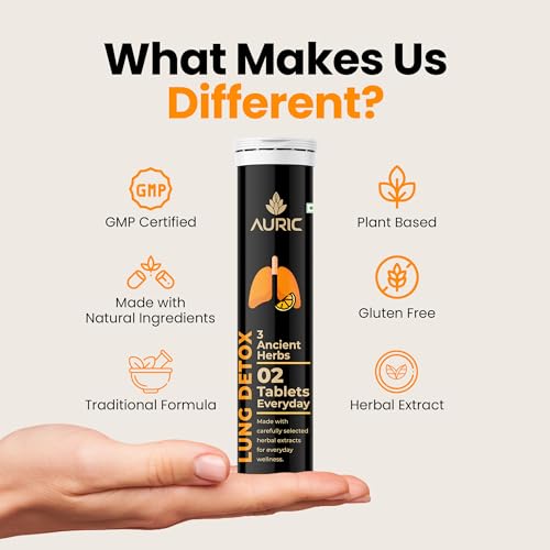 Auric Lung Detox Supplement With Natural Blend of NAC, Pushkarmool, Piper Longum & Licorice Herbs Extract | Pack of 60 Tablets