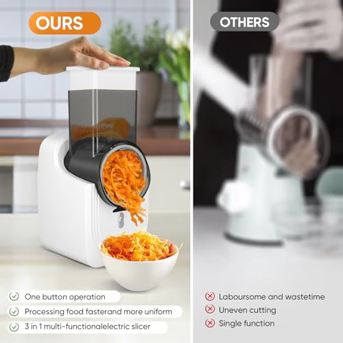 Electric Cheese Grater, Automatic Multi Grater, Professional Chopper Slicer with 3 Types Slice, Detachable Fruit Cutter, Kitchen Electric Slicer for Cheese Vegetables Fruits (White) - Image 4