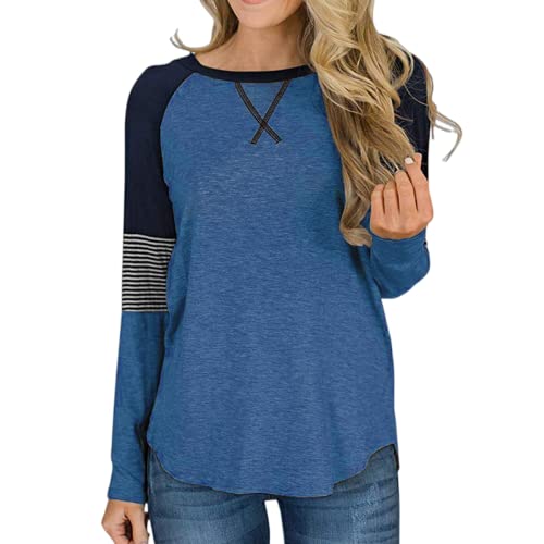 Túnica de Manga Larga para Mujer Camisetas con Cuello Redondo Blusa Informal para Mujer Camisetas jerséis Blusas de béisbol Jersey de Rayas con Cuello Redondo túnica Informal para Mujer Camisetas Cover