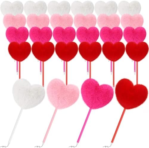 Zhanmai 24 Pcs Valentine's Day Pens Heart Pom Pom Pens Bulk Cute ...