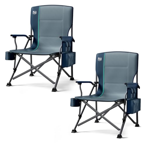 Timber Ridge Oversized Folding Camping Chair High Back Heavy Duty for Adults Support up to 500lbs with Cup Holder, Side Pocket Cooler Bag 2 Pack