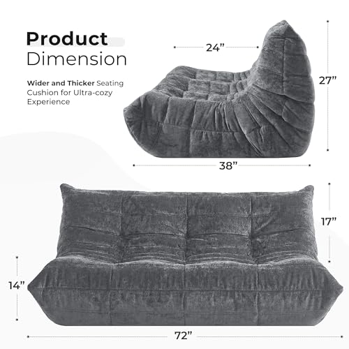 Image of HABUTWAY Giant Bean Bag Chairs Lazy Sofa for Adults,3 Seater,Grey