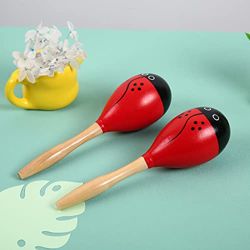 Maracas, Wooden Shaker Musical Percussion Instrument for Adult Kids Babies Toddlers (Ladybird)