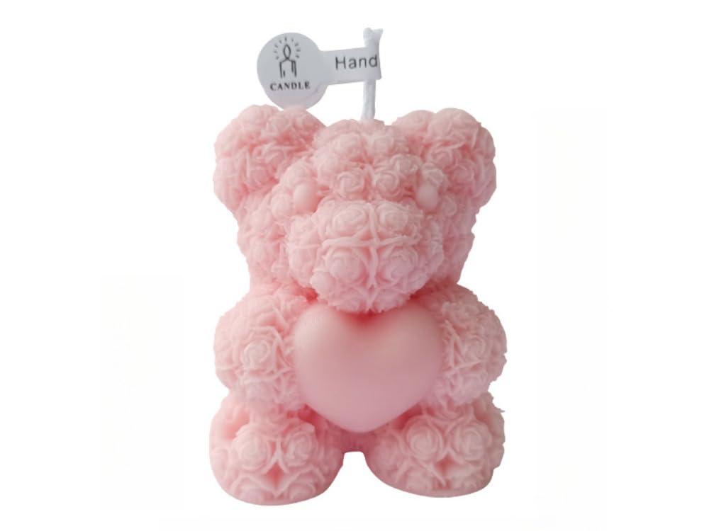 Magecubiku Pink Rose Bear Candle Scented Candle Gift Valentine's Day Gift Soy Blend Wax Relaxing Aromatherapy Air Freshener Creative Home Decor (Pink)