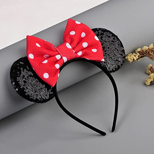 Image of FANYITY Mouse Ears, Sequin Mouse Ears Headband for Girls Women Halloween Birthday Party (Pink dots)