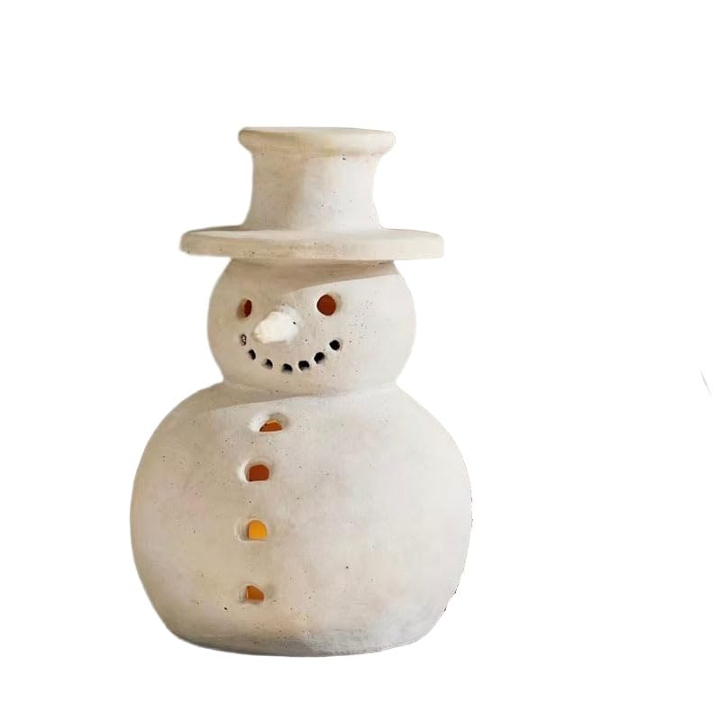 Vintage-Style Ceramic Snowman Christmas Decorations White Resin Holiday Decor Tabletop Accent (15cm)
