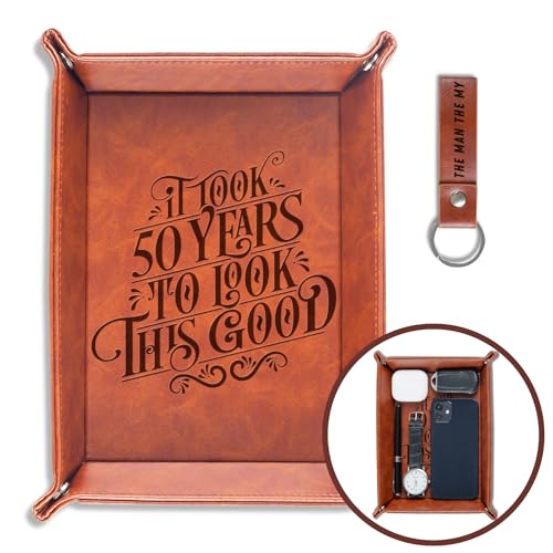 INNObeta 50th Birthday Gifts for Men, Him, Valet Tray for Male, Bedside Tray with Keychain - It Took 50 Years to Look This Good