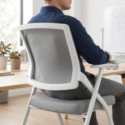Image of 12 Pcs Folding Training Chairs with Desk Attached, Office Meeting Chair with Writing Tablet & Cup Holder, Space-Saving Nesting Stackable Chairs with wheel for Conference Room,Seminar, Classroom Chair