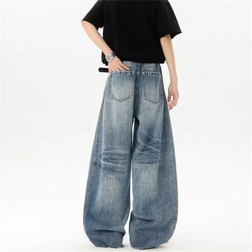 Men’S Wide Leg Washed Jeans High Waist Loose Fit Denim Pants Streetwear Style Zipper Fly Light Wash Jeans4