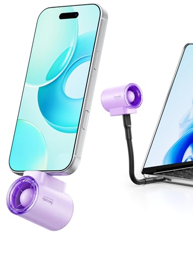 Image of Aecooly Powerful USB C Phone Fan with Flexible Rod, 17000 RPM High Speed, Compatible with iPhone, iPad, Tablet, 4 Speed Mini Portable Phone Fan Attachment for Summer, Travel, Gifts for Women-Purple