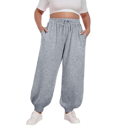 YCBMINGCAN Pantalones de Talla Grande Diario Cintura Elástica Deporte Casual Pantalones Sólidos Pantalones Sueltos Largos de Jogging Pantalón Forrado Leggins Para Mujer Invierno, gris, 4XL