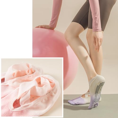 4 Pairs Women's Ombre Yoga-Toes Pilates Short Socks with Anti-Slip Grips 6