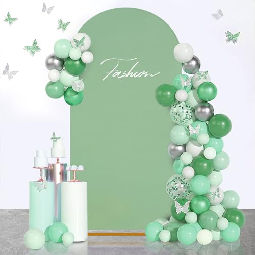 Image of SoarDream Sage Green Wedding Arch Backdrop Cover 6.6FT Spandex Fitted Sage Green Wedding Arch Covers Round Top Chiara Arches Backdrop Cover Fabric for Birthday Balloon Party Decoration