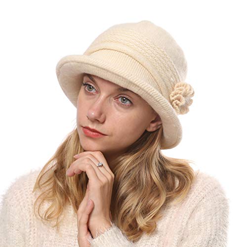 DOCILA Fashion Winter Cloche Hats Women Knitted 1920s Vintage Bucket Bowler Hats Foldable Floral...