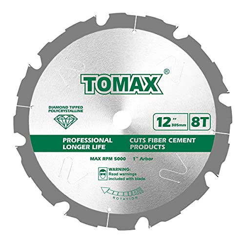 Tomax Pcdm12 Inch 8 Tooth Polycrystalline Diamond Tipped (Pcd) Hardie Fiber Cement Saw Blade With 1 Inch Arbor #TOP12