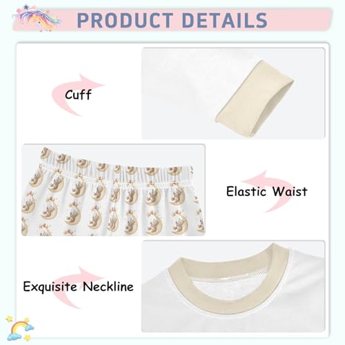 Cartoon Pajamas Set Cute Bear Sitting on The Moon Long Sleeve PJs Cotton Jammies Sleepwear Top and Pants Multicolor4